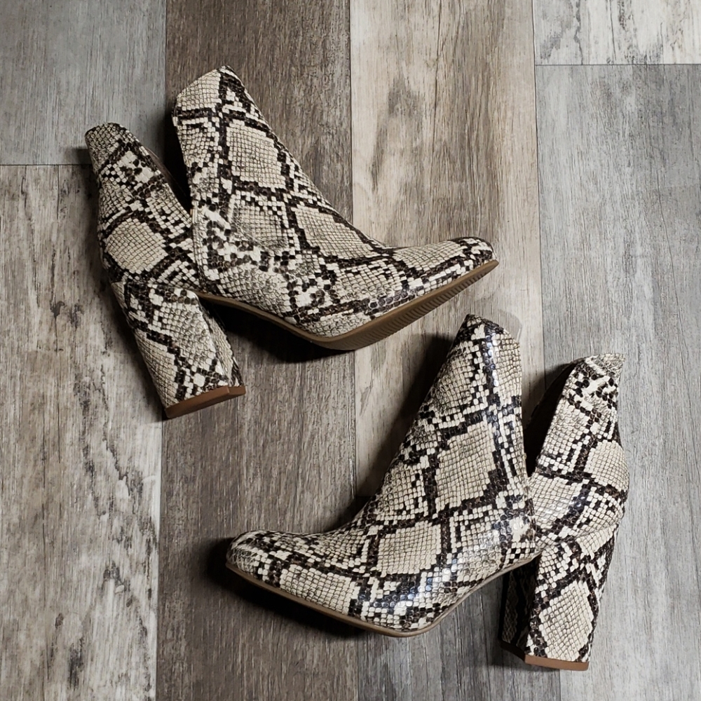 Snake print booties